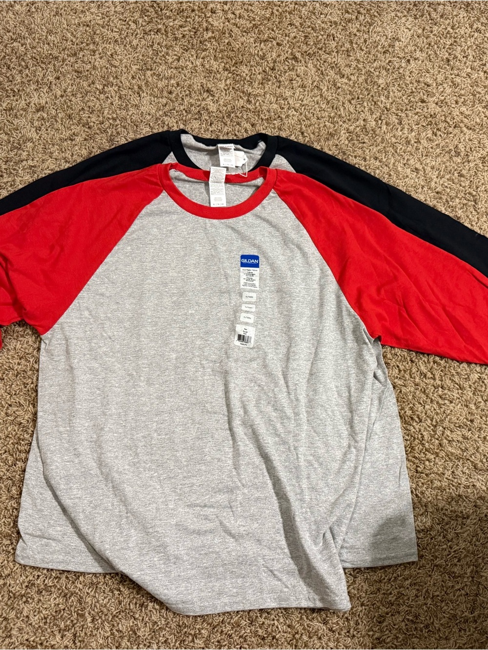Gildan Gray Body Raglan Tee with Red Sleeves and Gray with Black Sleeves